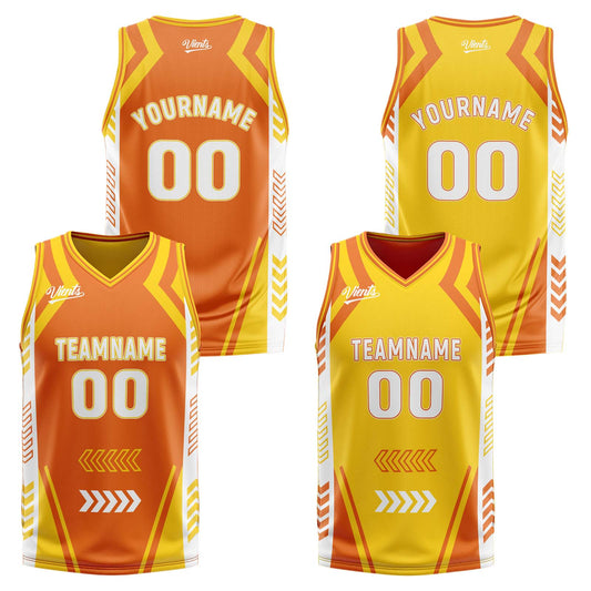 Benutzerdefinierte Orange Gelb Reversible Basketball Jersey Personalisierte Drucken Name Nummer Logo