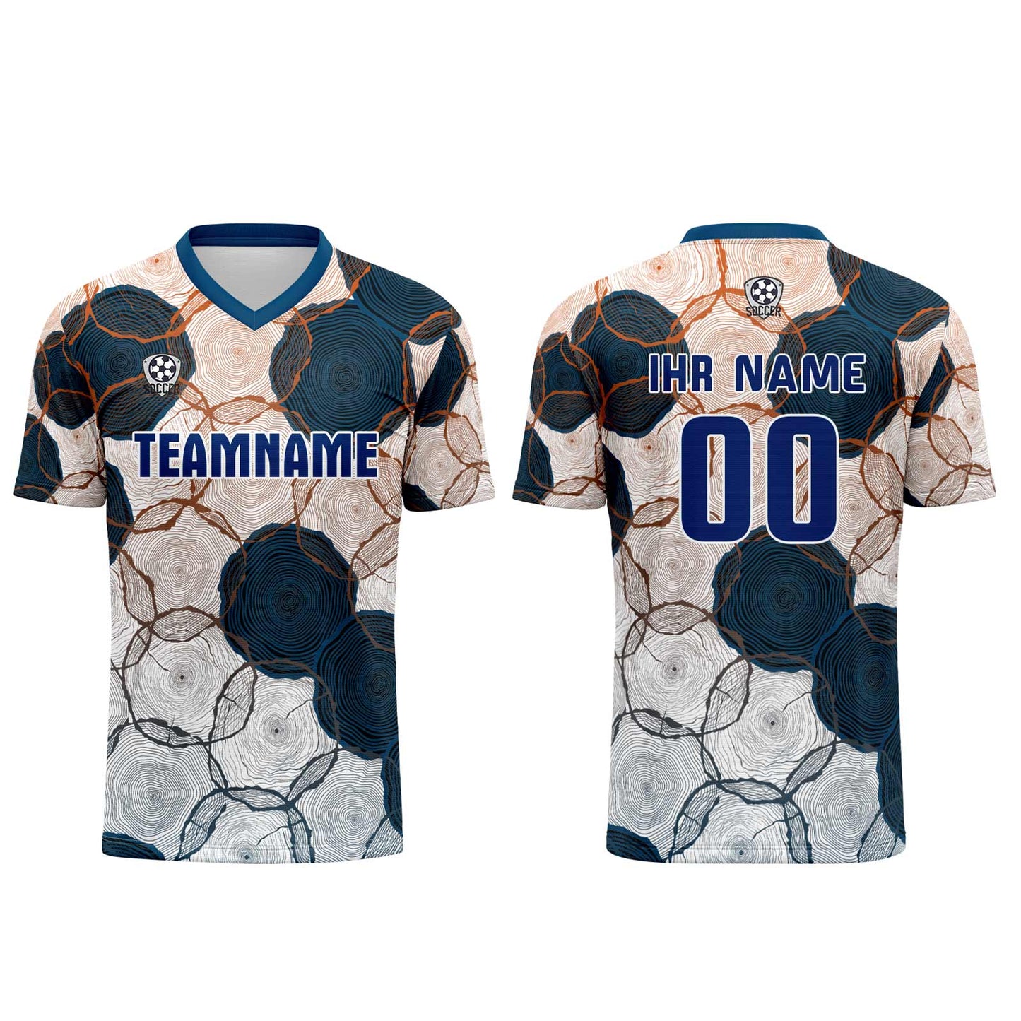 Benutzerdefinierte Dunkelblau Orange Trikots für Männer Frauen Personalisierte Fußball Uniformen für Erwachsene und Kind
