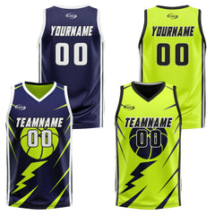 Benutzerdefinierte Marine Lichtgrün Reversible Basketball Jersey Personalisierte Drucken Name Nummer Logo