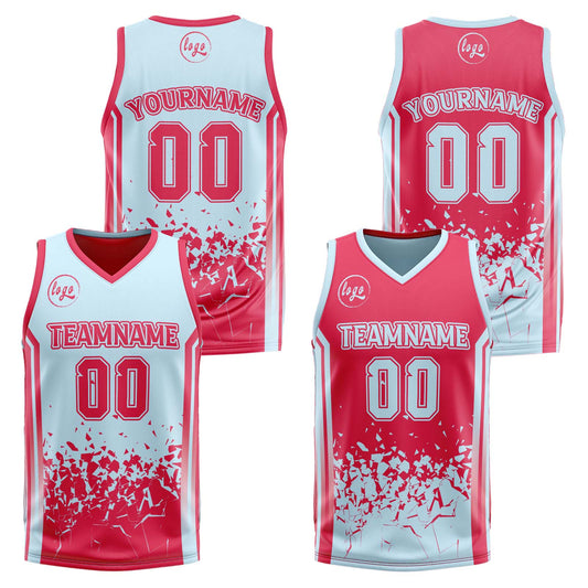 Benutzerdefinierte Rot Licht Rot Reversible Basketball Jersey Personalisierte Drucken Name Nummer Logo