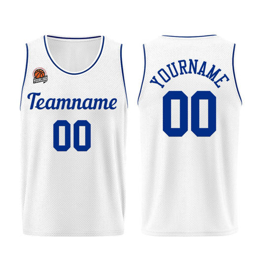 Individuelle Weiß-Königliche Basketball Jersey Shorts für Männer und Frauen Gestickter und gedruckter Name, Nummer und Logo