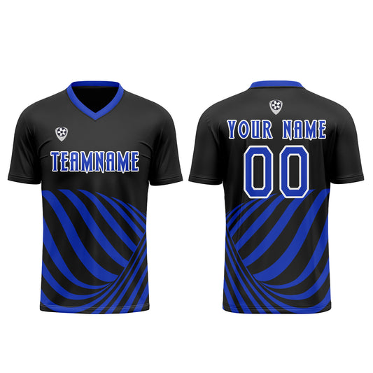 Benutzerdefinierte Schwarz Blau Trikots für Männer Frauen Personalisierte Fußball Uniformen für Erwachsene und Kind
