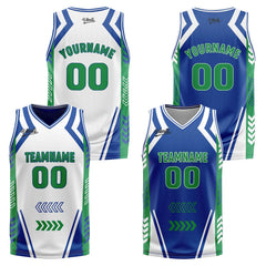 Benutzerdefinierte Weiß Blau Grün Reversible Basketball Jersey Personalisierte Drucken Name Nummer Logo