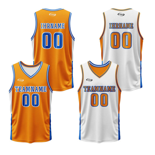 Benutzerdefinierte Orange Weiß Blau Reversible Basketball Jersey Personalisierte Drucken Name Nummer Logo