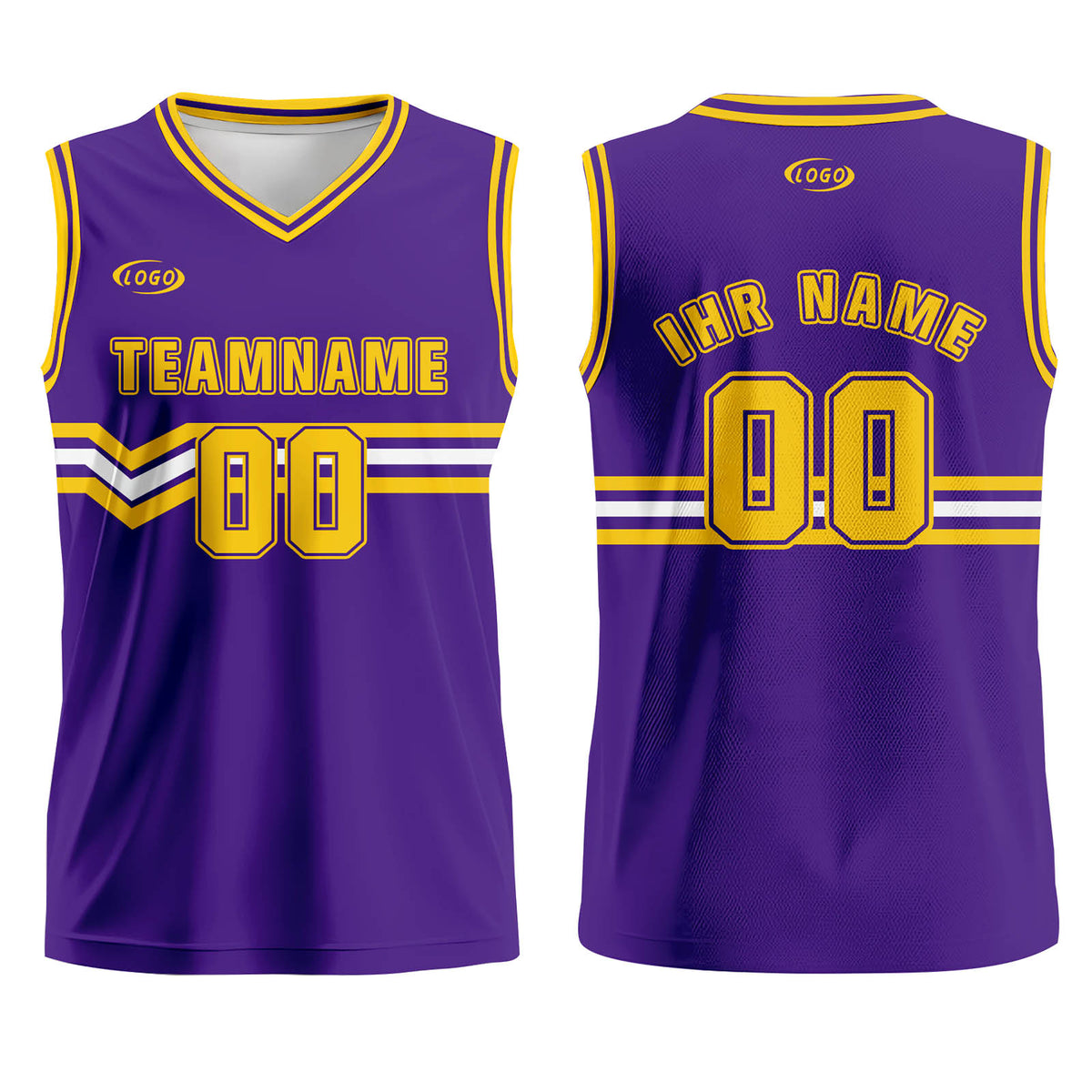 Benutzerdefinierter Lila Gelb Weiß Basketball Jersey Uniform Anzug gedruckt Ihr Logo Name Nummer
