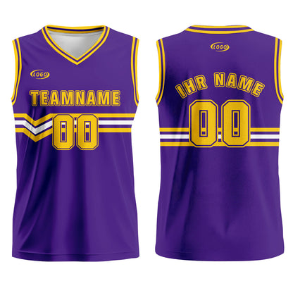 Benutzerdefinierter Lila Gelb Weiß Basketball Jersey Uniform Anzug gedruckt Ihr Logo Name Nummer