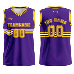 Benutzerdefinierter Lila Gelb Weiß Basketball Jersey Uniform Anzug gedruckt Ihr Logo Name Nummer