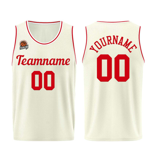Individuelle Creme-Rot Basketball Jersey Shorts für Männer und Frauen Gestickter und gedruckter Name, Nummer und Logo