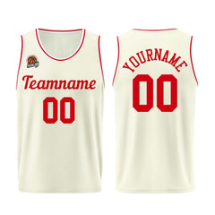 Individuelle Creme-Rot Basketball Jersey Shorts für Männer und Frauen Gestickter und gedruckter Name, Nummer und Logo
