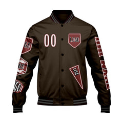 Maßgeschneiderte Braun Letterman Varsity Jacket Individuelle Stickerei  Druck nach Ihrem Wunsch