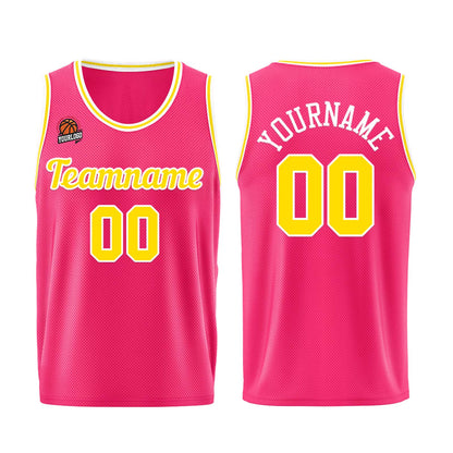 Individuelle Rosa-Gelb Basketball Jersey Shorts für Männer und Frauen Gestickter und gedruckter Name, Nummer und Logo