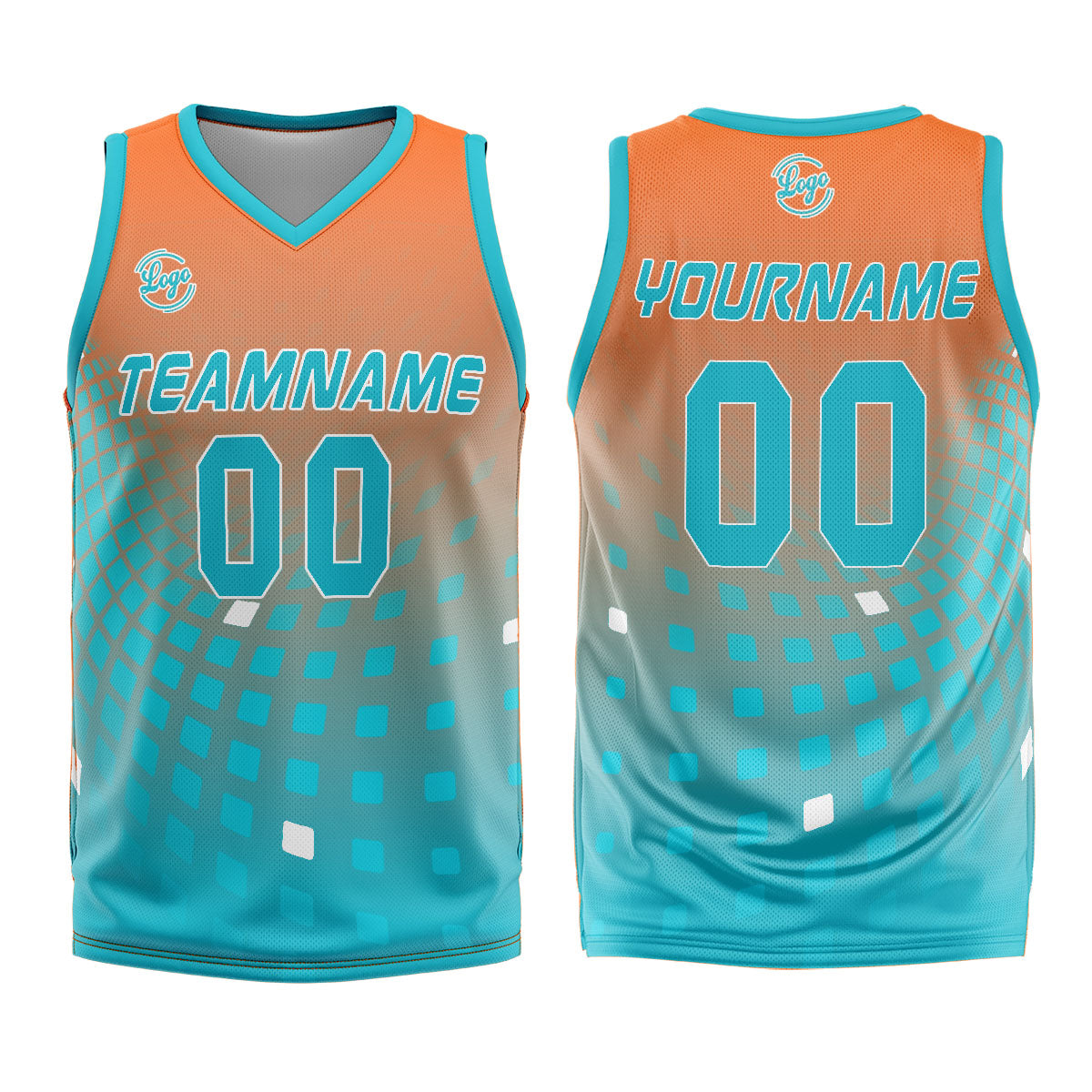 Benutzerdefinierter Orange Cyan Basketball Jersey Uniform Anzug gedruckt Ihr Logo Name Nummer