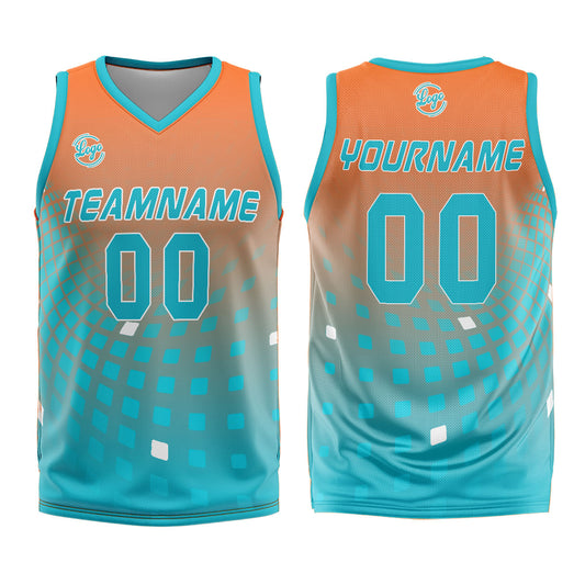 Benutzerdefinierter Orange Cyan Basketball Jersey Uniform Anzug gedruckt Ihr Logo Name Nummer