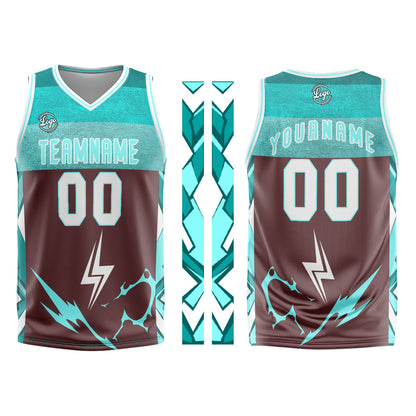 Benutzerdefinierter Braun Cyan Basketball Jersey Uniform Anzug gedruckt Ihr Logo Name Nummer