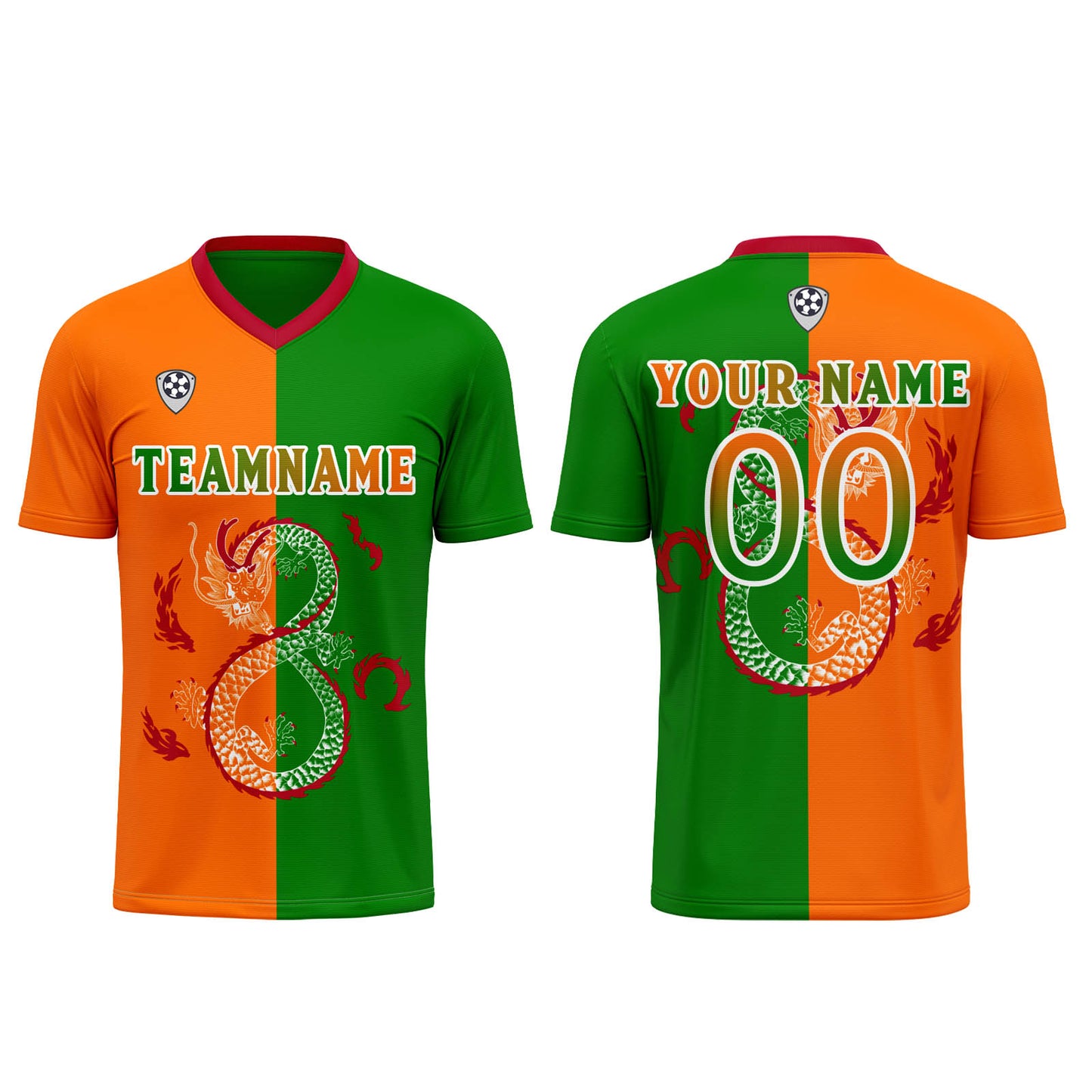 Benutzerdefinierte Orange Grün Trikots für Männer Frauen Personalisierte Fußball Uniformen für Erwachsene und Kind