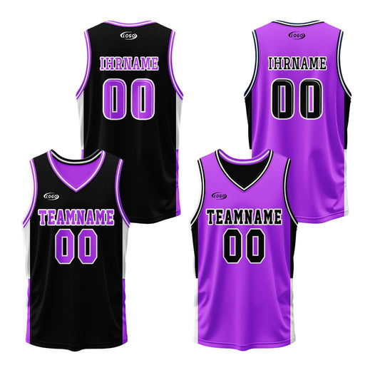Benutzerdefinierte Schwarz Neonlila Reversible Basketball Jersey Personalisierte Drucken Name Nummer Logo