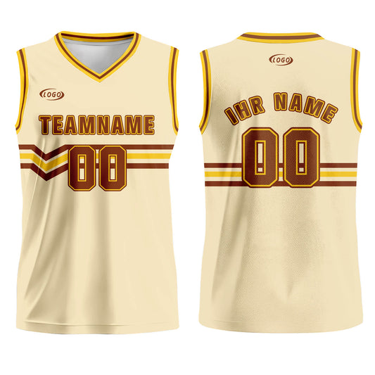 Benutzerdefinierter Creme Braun Gelb Basketball Jersey Uniform Anzug gedruckt Ihr Logo Name Nummer