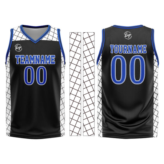 Benutzerdefinierter Schwarz  Blau Basketball Jersey Uniform Anzug gedruckt Ihr Logo Name Nummer