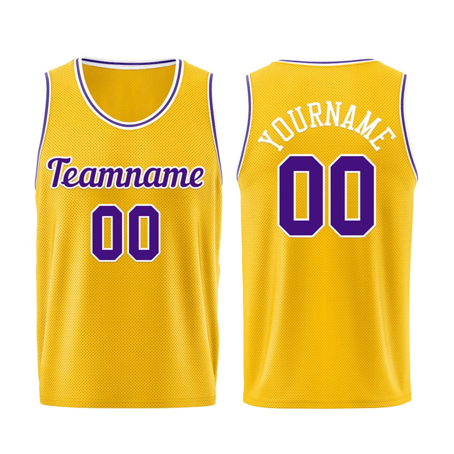 Individuelle Gelb Lila Basketball Jersey Shorts für Männer und Frauen Gestickter und gedruckter Name, Nummer und Logo