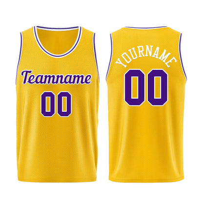 Individuelle Gelb Lila Basketball Jersey Shorts für Männer und Frauen Gestickter und gedruckter Name, Nummer und Logo