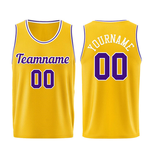 Individuelle Gelb Lila Basketball Jersey Shorts für Männer und Frauen Gestickter und gedruckter Name, Nummer und Logo