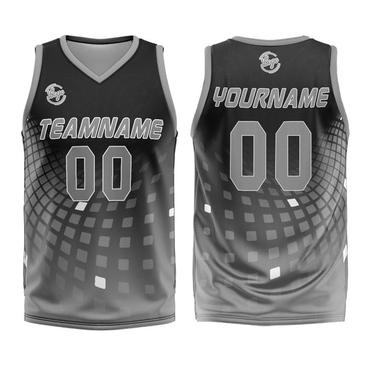 Benutzerdefinierter Schwarz Grau Basketball Jersey Uniform Anzug gedruckt Ihr Logo Name Nummer