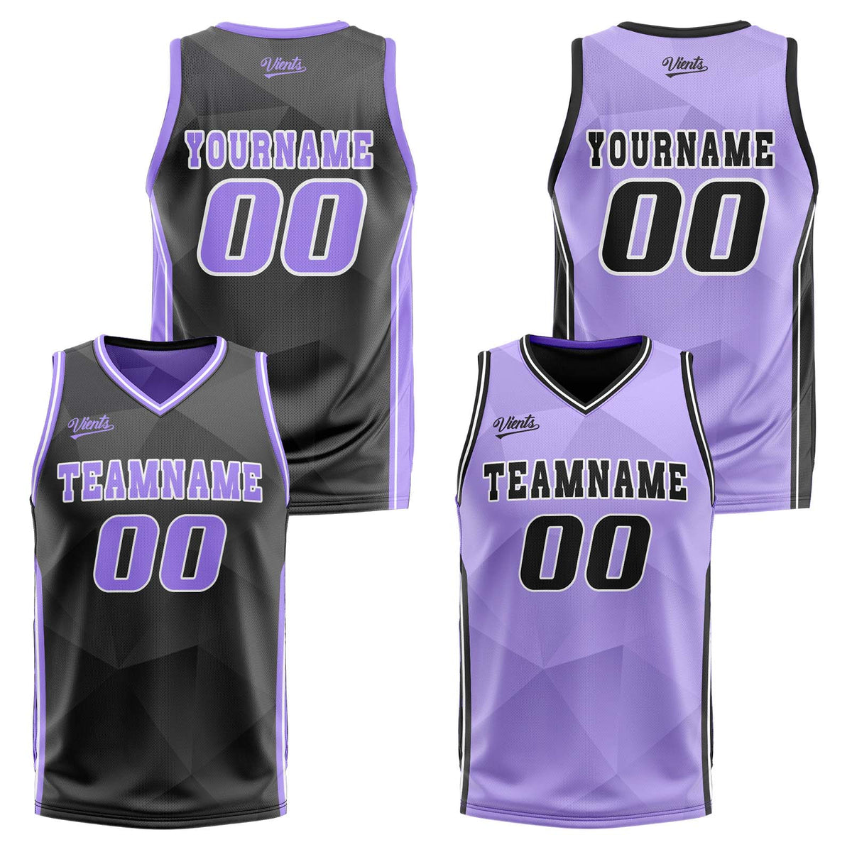 Benutzerdefinierte Schwarz Lichtlila Reversible Basketball Jersey Personalisierte Drucken Name Nummer Logo