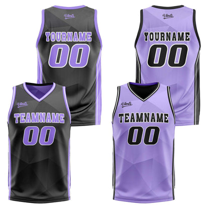 Benutzerdefinierte Schwarz Lichtlila Reversible Basketball Jersey Personalisierte Drucken Name Nummer Logo
