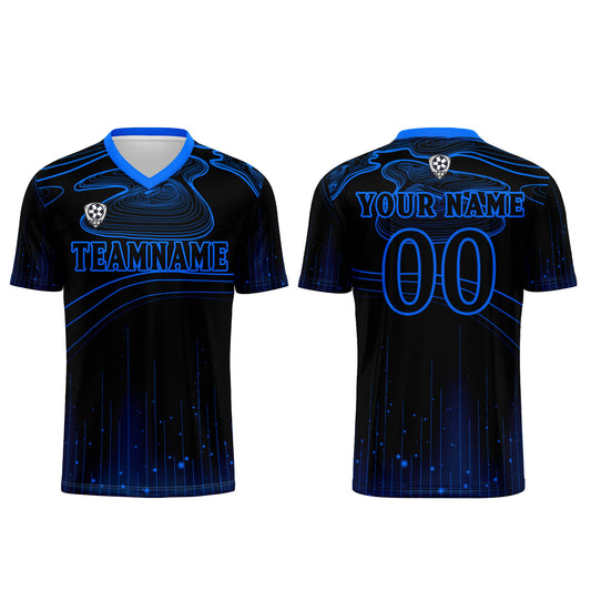 Benutzerdefinierte Schwarz Blau Trikots für Männer Frauen Personalisierte Fußball Uniformen für Erwachsene und Kind