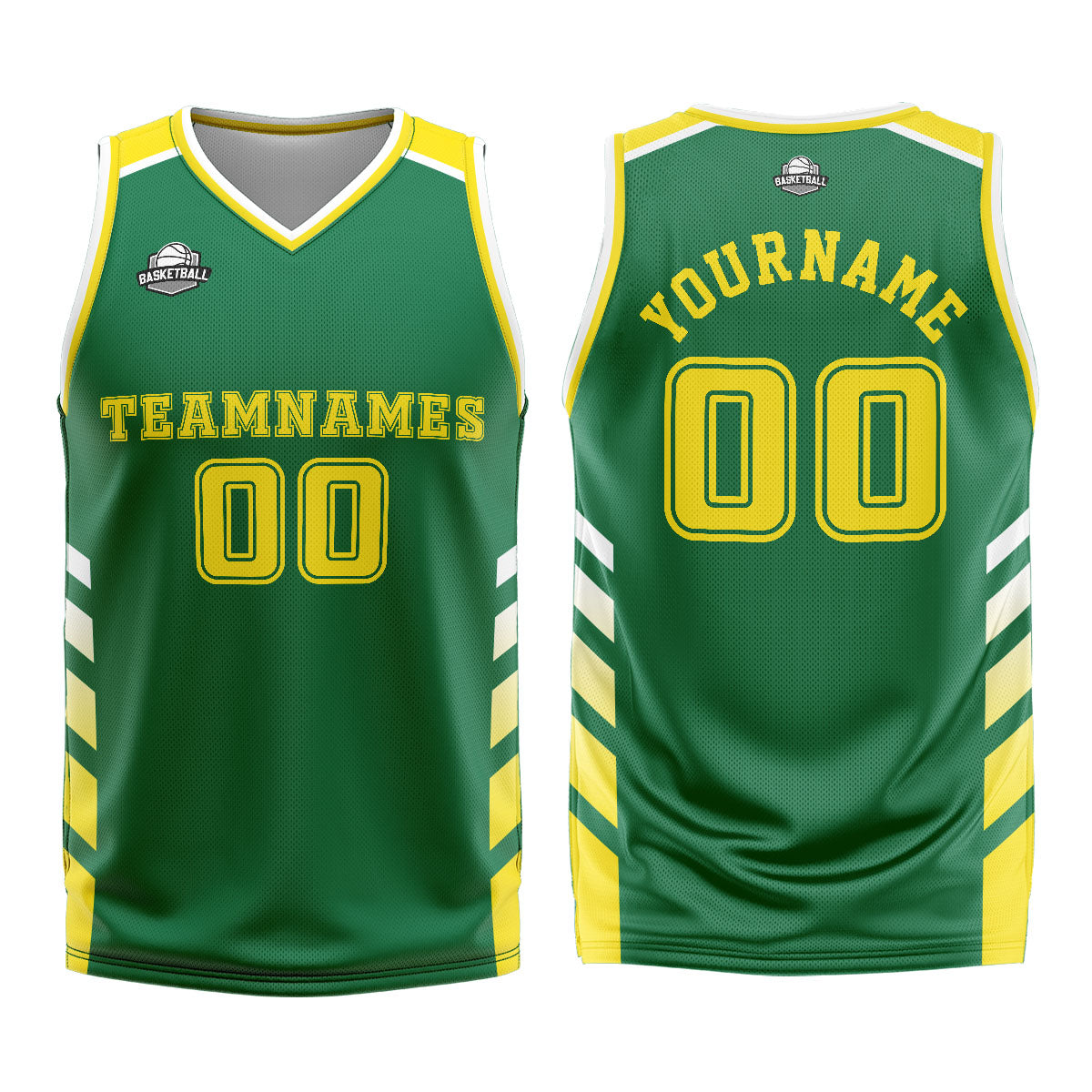 Benutzerdefinierter Grün Gelb Basketball Jersey Uniform Anzug gedruckt Ihr Logo Name Nummer