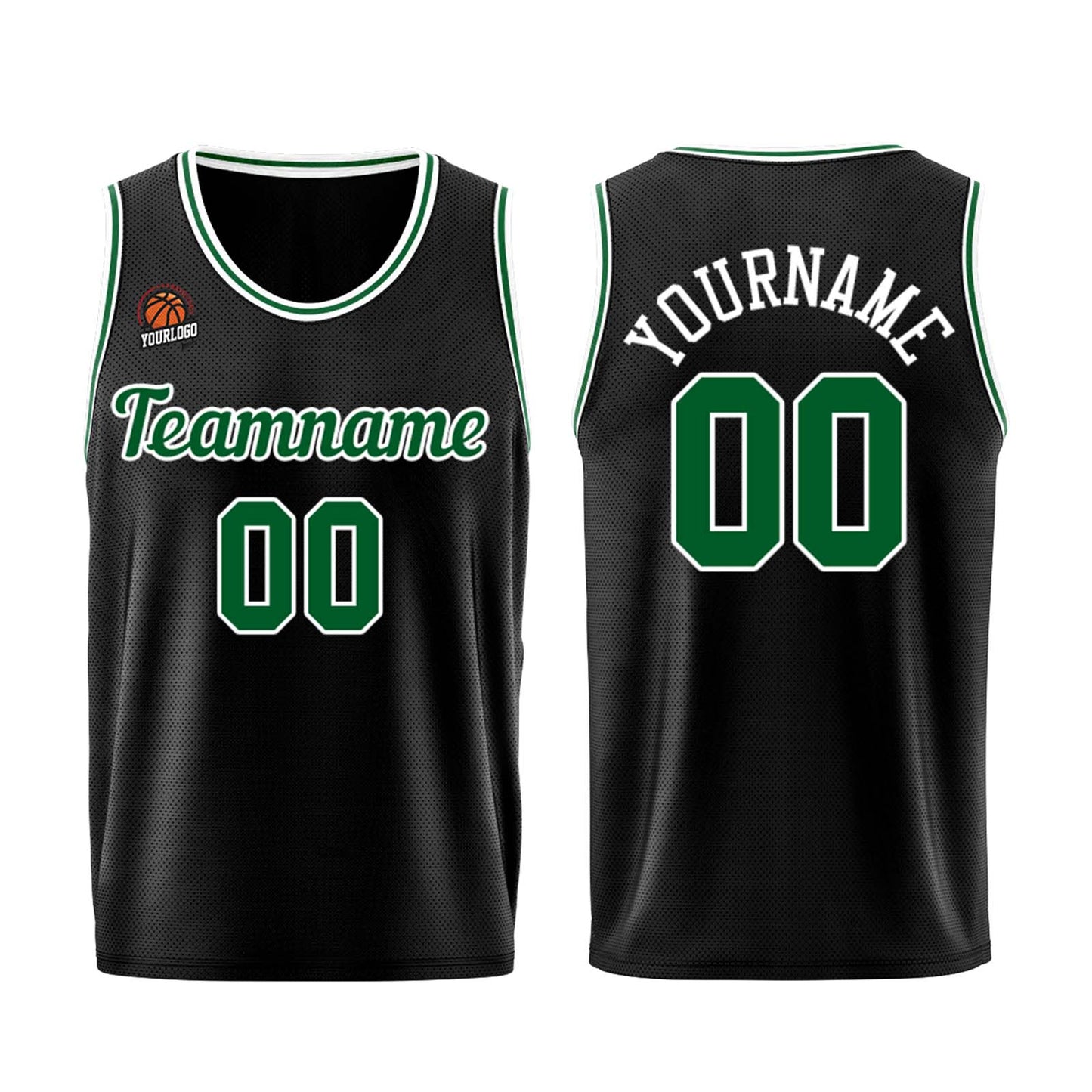 Individuelle Schwarz Grün Basketball Jersey Shorts für Männer und Frauen Gestickter und gedruckter Name, Nummer und Logo