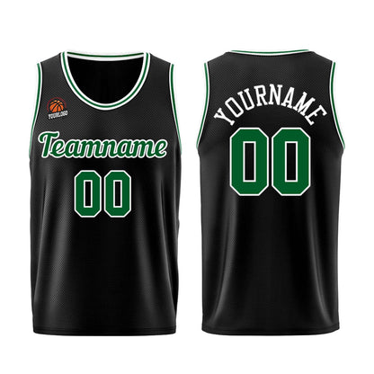 Individuelle Schwarz Grün Basketball Jersey Shorts für Männer und Frauen Gestickter und gedruckter Name, Nummer und Logo