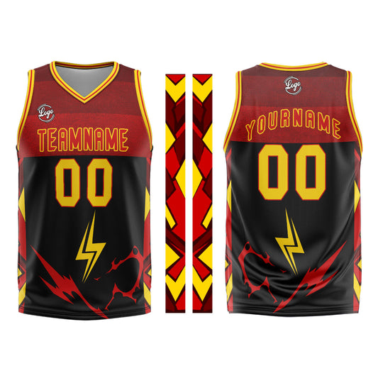 Benutzerdefinierter Schwarz Rot Gelb Basketball Jersey Uniform Anzug gedruckt Ihr Logo Name Nummer