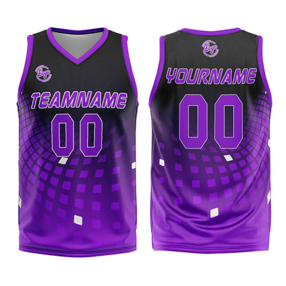 Benutzerdefinierter Schwarz Lila Basketball Jersey Uniform Anzug gedruckt Ihr Logo Name Nummer