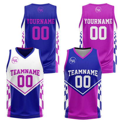Benutzerdefinierte Blau Lila Reversible Basketball Jersey Personalisierte Print Name Nummer Logo
