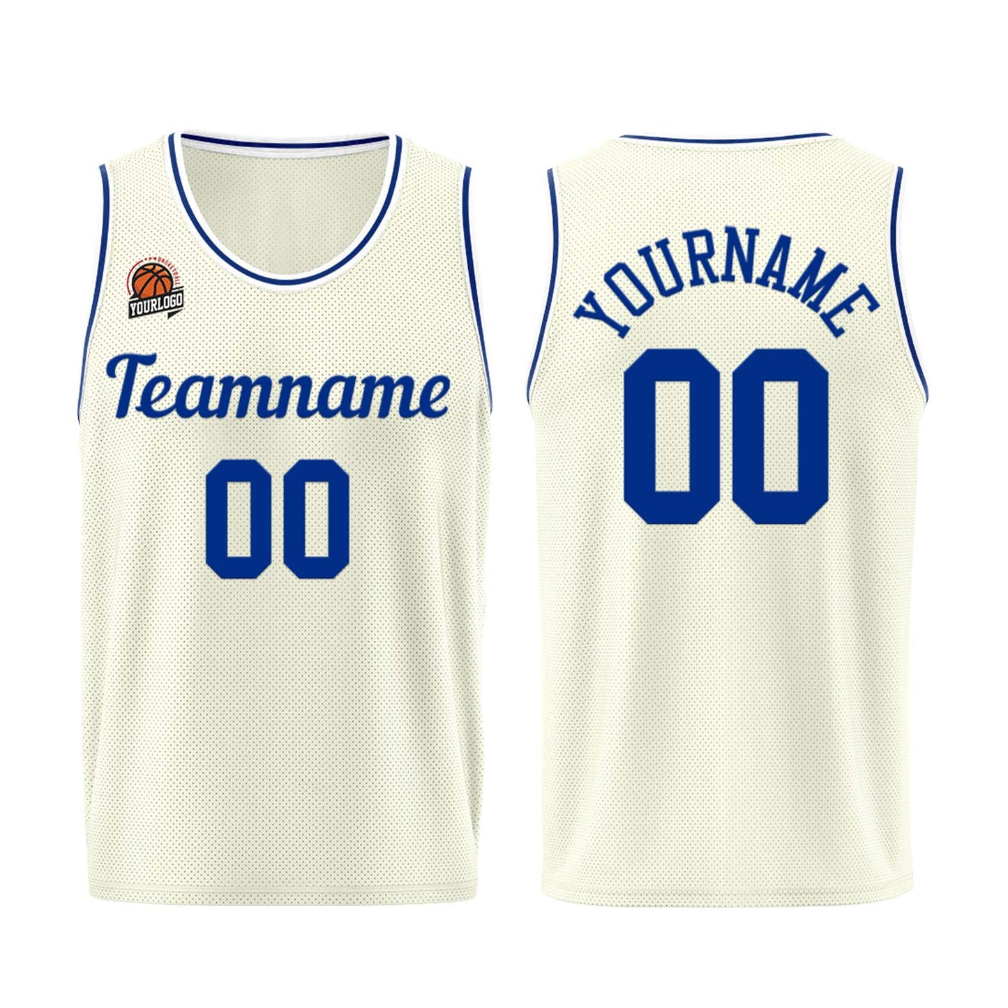 Individuelle Creme-Königliche Basketball Jersey Shorts für Männer und Frauen Gestickter und gedruckter Name, Nummer und Logo