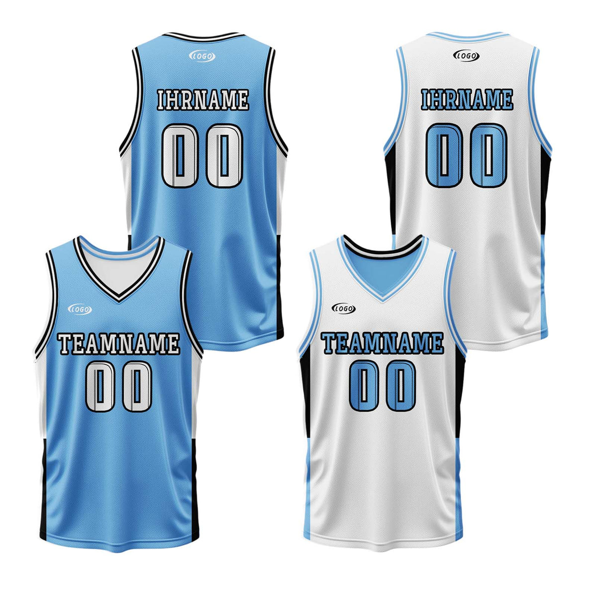 Benutzerdefinierte Blau Weiß Reversible Basketball Jersey Personalisierte Drucken Name Nummer Logo