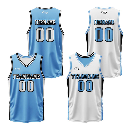 Benutzerdefinierte Blau Weiß Reversible Basketball Jersey Personalisierte Drucken Name Nummer Logo