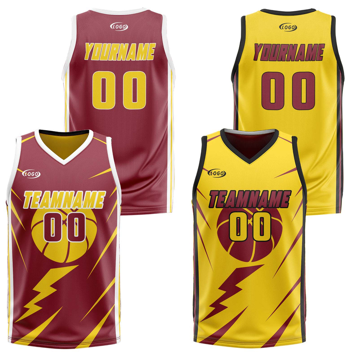 Benutzerdefinierte Rot Gelb Reversible Basketball Jersey Personalisierte Drucken Name Nummer Logo