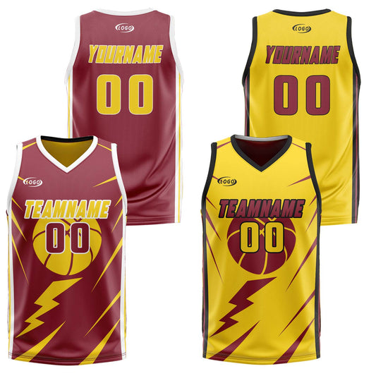 Benutzerdefinierte Rot Gelb Reversible Basketball Jersey Personalisierte Drucken Name Nummer Logo