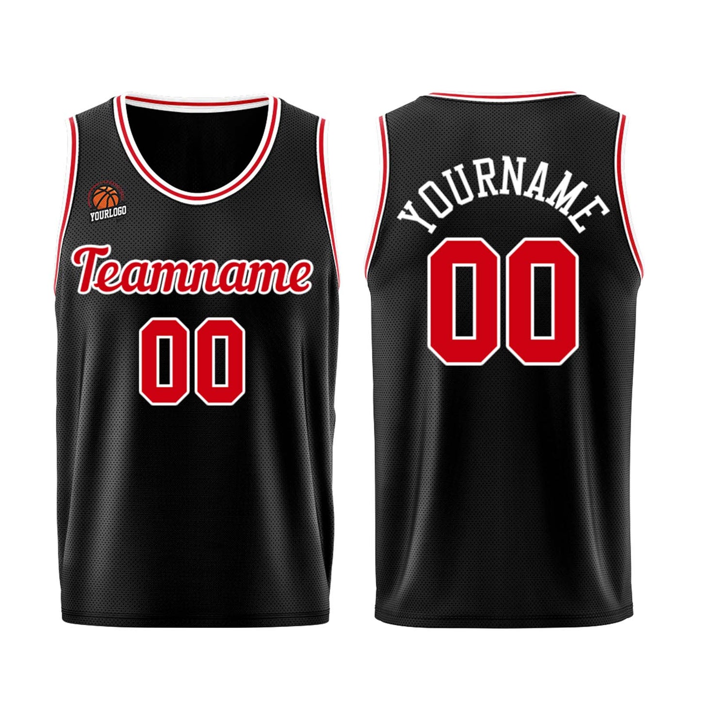 Individuelle Schwarz Rot Basketball Jersey Shorts für Männer und Frauen Gestickter und gedruckter Name, Nummer und Logo