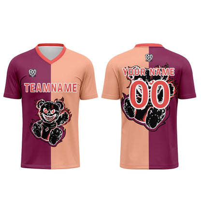 Benutzerdefinierte Fuchsia Hellbraun Fußball Trikots für Männer Frauen Personalisierte Fußball Uniformen für Erwachsene und Kind