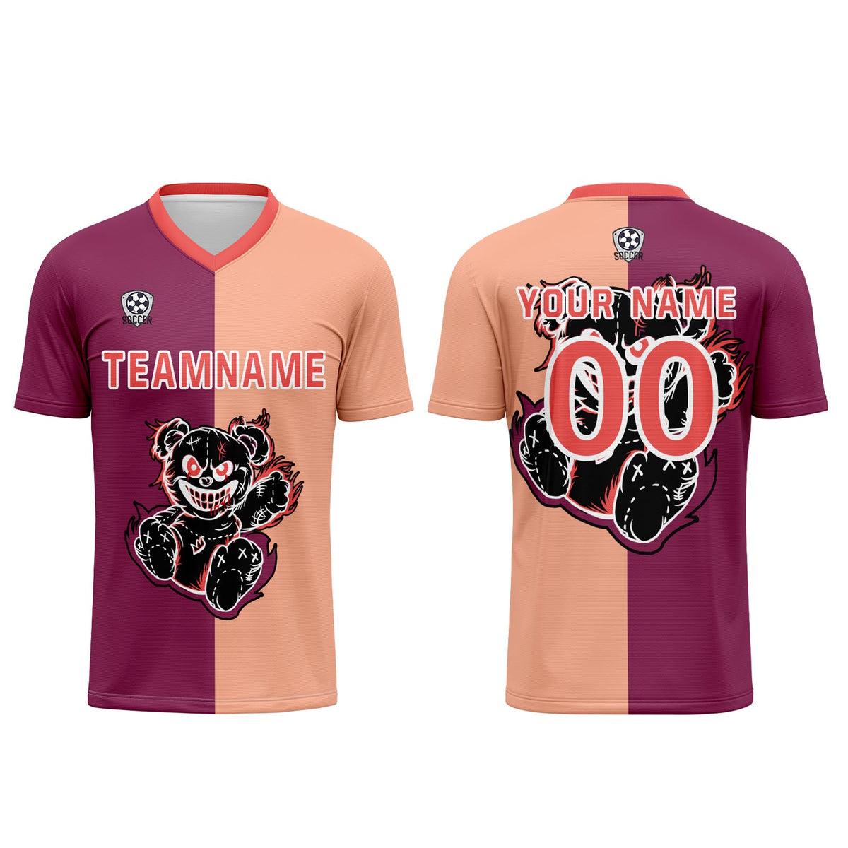 Benutzerdefinierte Fuchsia Hellbraun Fußball Trikots für Männer Frauen Personalisierte Fußball Uniformen für Erwachsene und Kind