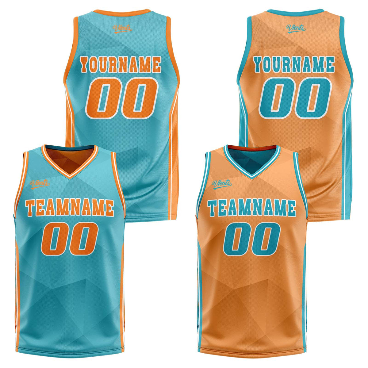 Benutzerdefinierte Cyan Orange Reversible Basketball Jersey Personalisierte Drucken Name Nummer Logo