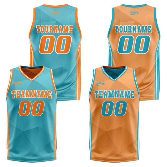 Benutzerdefinierte Cyan Orange Reversible Basketball Jersey Personalisierte Drucken Name Nummer Logo