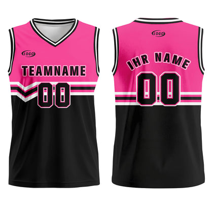 Benutzerdefinierter Rosa Schwarz Weiß Basketball Jersey Uniform Anzug gedruckt Ihr Logo Name Nummer