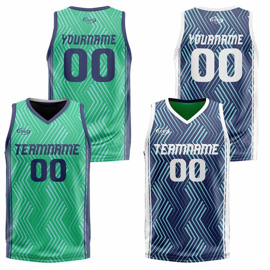 Benutzerdefinierte Grün Marine Reversible Basketball Jersey Personalisierte Drucken Name Nummer Logo