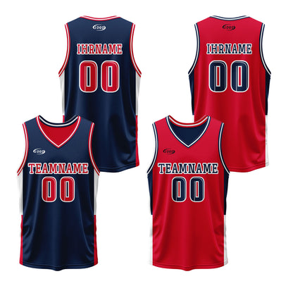 Benutzerdefinierte Marineblau Rot Reversible Basketball Jersey Personalisierte Drucken Name Nummer Logo