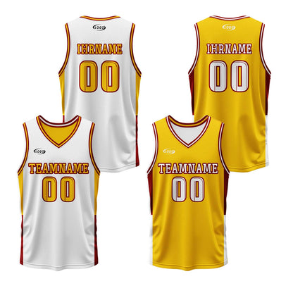 Benutzerdefinierte Weiß Gelb Reversible Basketball Jersey Personalisierte Drucken Name Nummer Logo