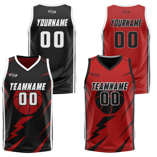 Benutzerdefinierte schwarz Rot Reversible Basketball Jersey Personalisierte Drucken Name Nummer Logo